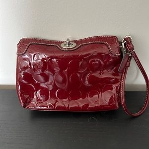 COACH Red Signature Embossed Patent Leather Wristlet